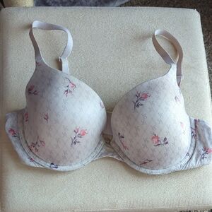 Victoria's Secret Floral Print Bra 36C- Light Grey and Pink